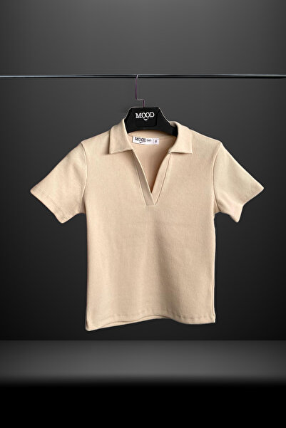 Mood Lab تي شيرت نسائي بياقة بولو مضلع وأكمام قصيرة