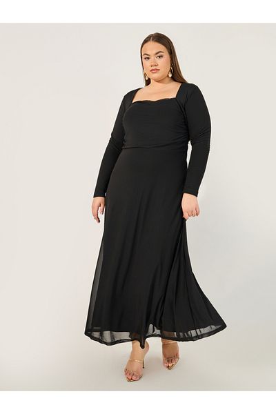 Styli Plus Size Square Neck A-Line Maxi Dress