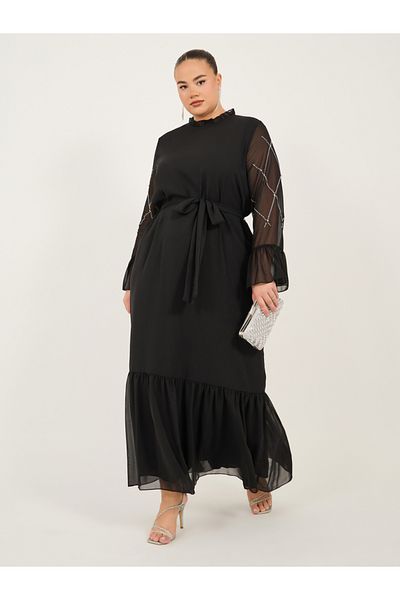 Styli Plus Size Embellished Ruffled Hem Maxi Dress