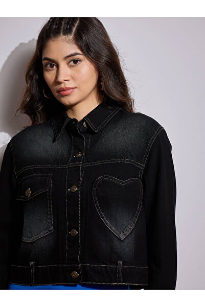 Sassafras By Styli Denim Heart Pockets Crop Jacket