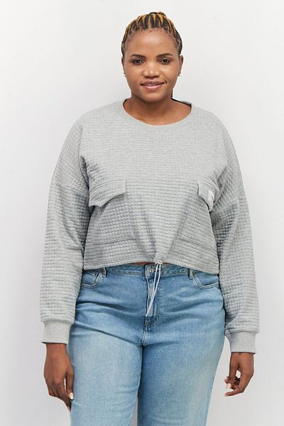Sixth June Women Round Neck Long Sleeve Textured Sweatshirt, Grey