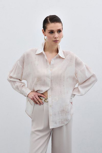 Sateen Patterned Thin Loose Shirt - Stone