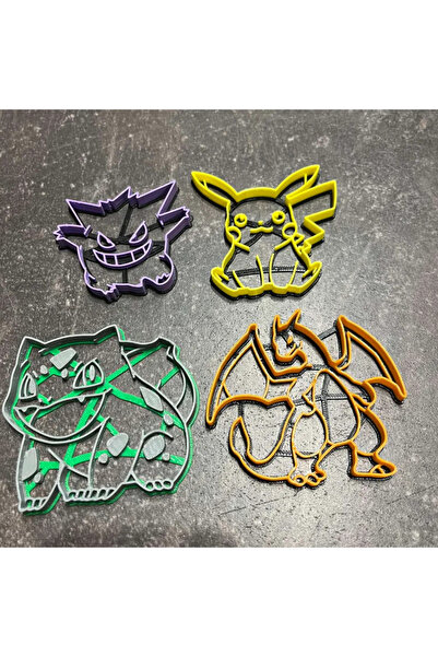 Genel Markalar Pokemon Temalı 4 lü Kurabiye Kalıbı Seti Pikachu, Charizard, G...