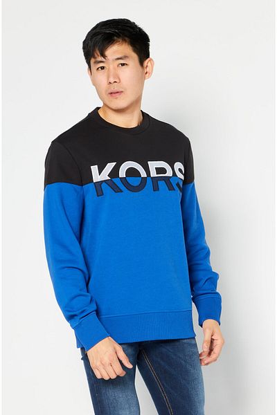 Michael Kors Men Crew Neck Long Sleeves Embroidered Logo Sweatshirt, Blue Combo