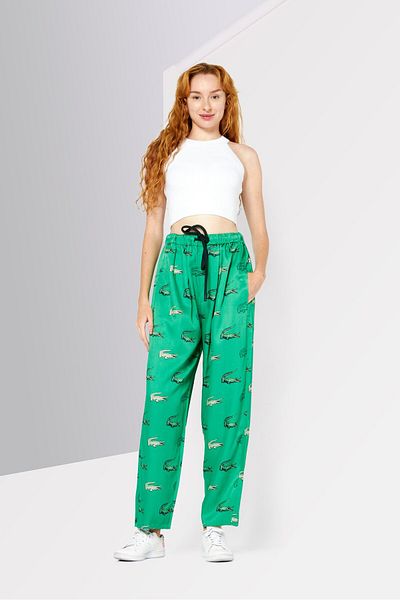 Lacoste Women Regular Fit Drawstring Allover Print Dress Pant, Green