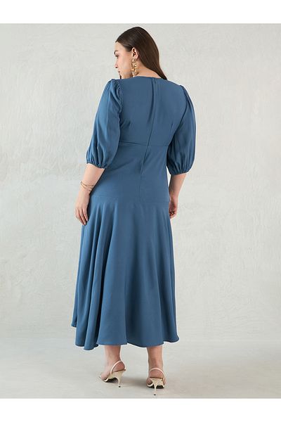 Femmella By Styli Plus Size Solid Wrap Look A-Line Midi Dress