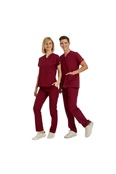 ÇİZGİ MEDİKAL BORDO Dr Greys Scrubs (Terikoton/İnce Kumaş) t100