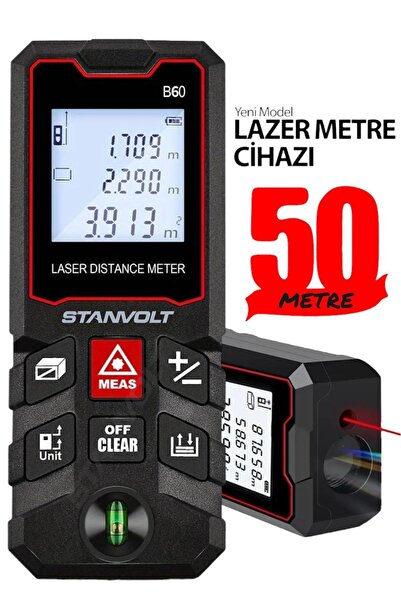 STANVOLT 50 Metre Yüksek Hassasiyet Lazer Metre Ölçer LCD Dijital Ekran Su Te...