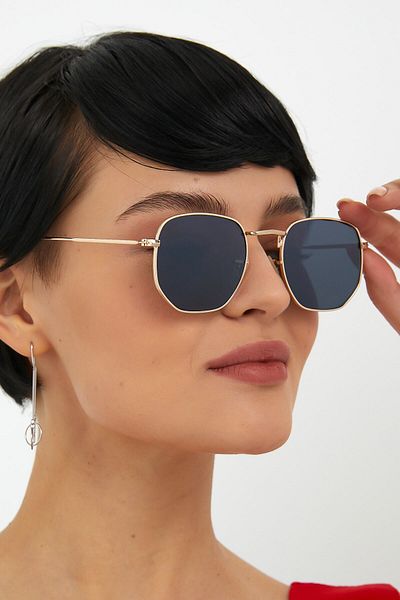 ModaLand Gold Metal Framed Pentagonal Unisex Sunglasses Besgen