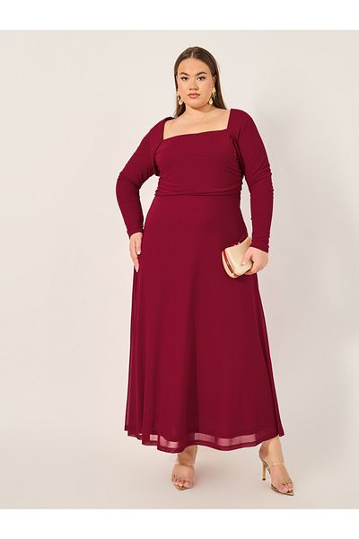Styli Plus Size Square Neck A-Line Maxi Dress