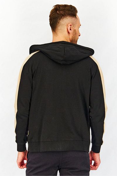 GAZZARRİNİ Men Graphic Print Long Sleeve Hooded Sweatshirt, Black And Tan