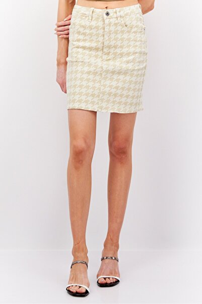 Missguided Women Houndstooth Mini Skirt, Beige