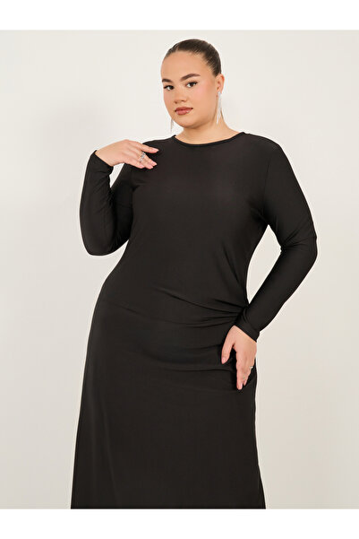 Styli Plus Size Solid Long Sleeves A-Line Maxi Dress