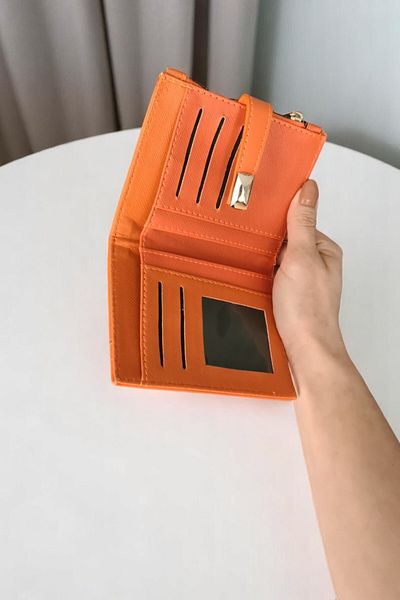 Classbag Women's Orange Medium Size Quilted Detailed Buckle Wallet