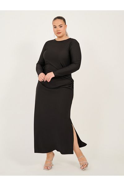 Styli Plus Size Solid Long Sleeves A-Line Maxi Dress