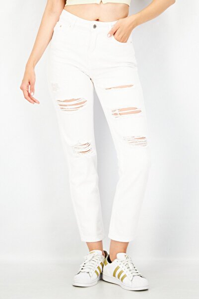Don't Call Me Jennyfer Women Mom Fit Rip Non-Stretchable Denim, White