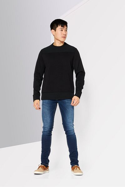 Michael Kors Men Round Neck Plain Long Sleeves Sweatshirt, Black