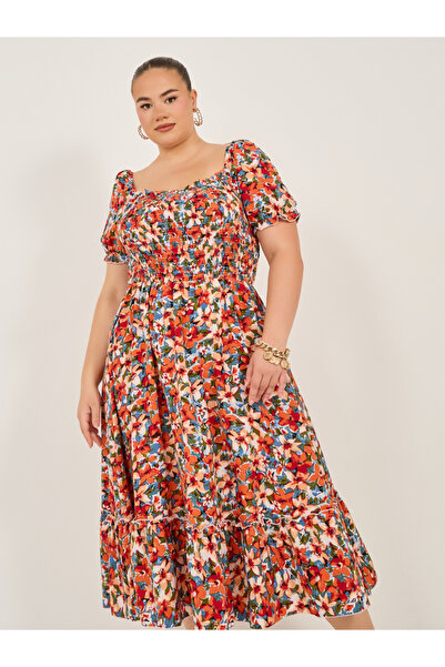 Styli ALINE BOAT NECK FLORAL MAXI DRESS