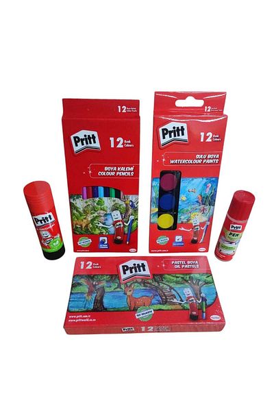 Pritt School Set |   Dry Paint Water Color Pastel Paint + 43 Gr Stick & 40 Gr Liquid Adhesive