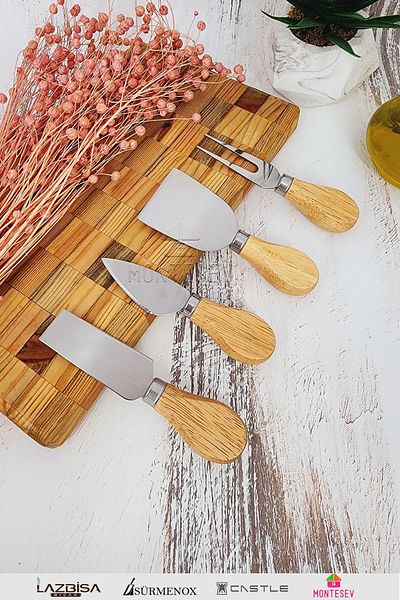 MONTESEV 4-Piece Bamboo Handle Steel Cheese Knife Set Organizer Breakfast Kitchen Knife Set