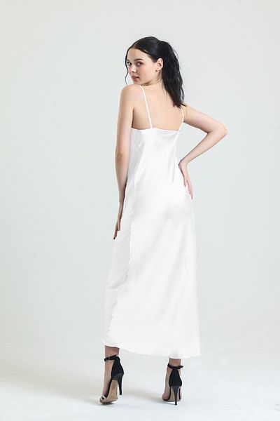 Magic Form Crape Satin Long Nightgown with Open Collar