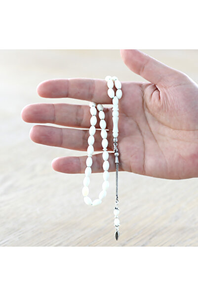 Tesbihane 925 Ayar Gümüş Püsküllü Arpa Kesim Bilek Boy Deve Kemiği Tesbih