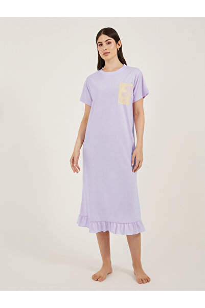 Styli Palm Graphic Print Ruffled Hem Sleep T-Shirt