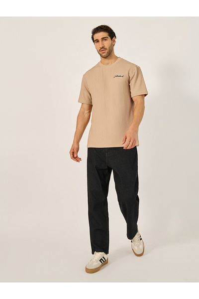 Styli Chevron Textured Oversized T-Shirt with Minimal Embroidery