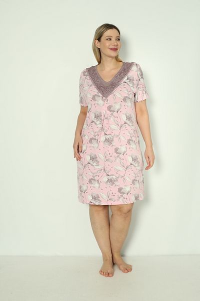 Cotpark Women's Large Size Viscose Fabric Lace Detailed Short Sleeve Nightgown 13378