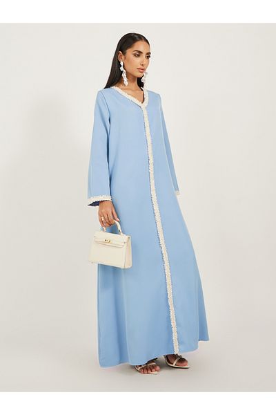 Styli Solid Tweed Lace Detail A-Line Jalabiya