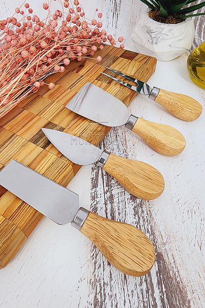 MONTESEV 4-Piece Bamboo Handle Steel Cheese Knife Set Organizer Breakfast Kitchen Knife Set