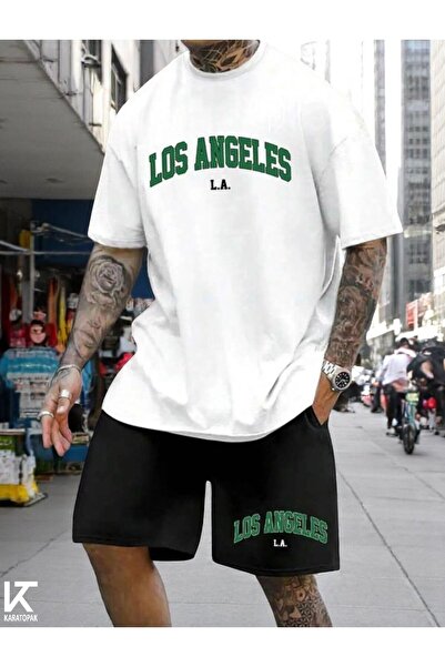 Karatopak Los Angeles Usa Printed Oversize Unisex T-Shirt Shorts Set