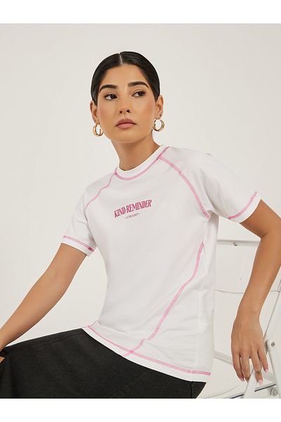 Styli Slogan Print Raglan Sleeves Regular Fit T-Shirt