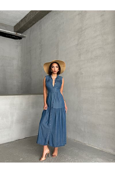 Miss Prova Rochie de vară din denim cu guler de cămașă, cu buzunare cu nasturi MİSS8994