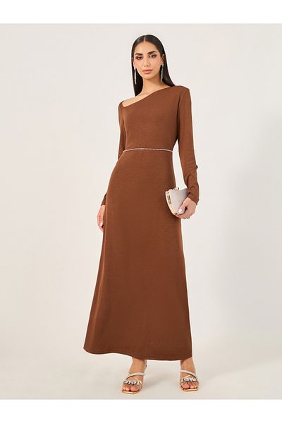 Styli Plain Long Sleeves A-Line Maxi Dress