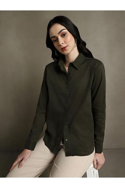 Dennis Lingo By Styli Spread Collar Textured Cotton Casual Shirt
