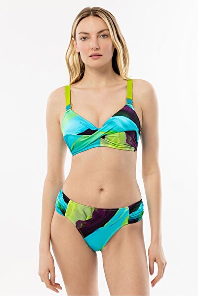 AYYILDIZ 4627 Σετ μπικίνι εφέ σύσφιξης με μπλε πράσινο σχέδιο