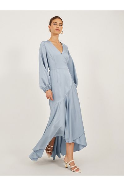 Styli Plain Asymmetric Hem Long Sleeves Wrap Maxi Dress