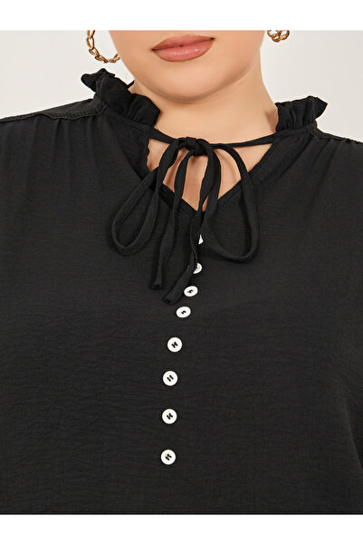 Styli Plus Size Balloon Sleeve Tie-Up Neck Blouse