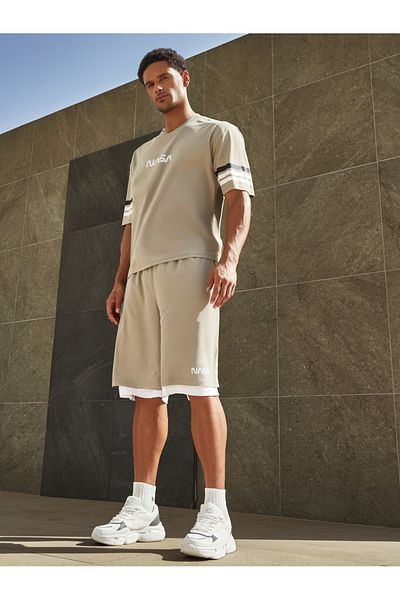 Styli Nasa Print Oversized Fit T-Shirt with Contrast Stripe Detail