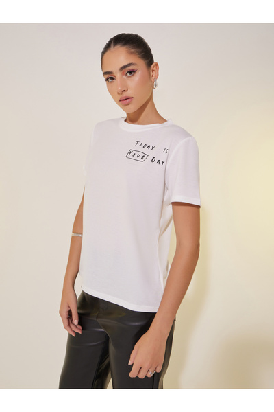 Take Two By Styli Slogan Print Round Neck Short Sleeve T-Shirt