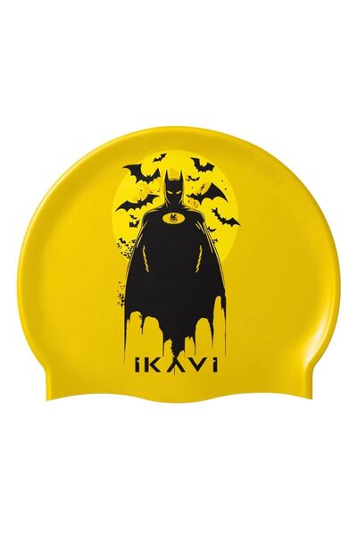 İKAVİ Batman Baskılı Sarı Silikon Yüzücü Bonesi