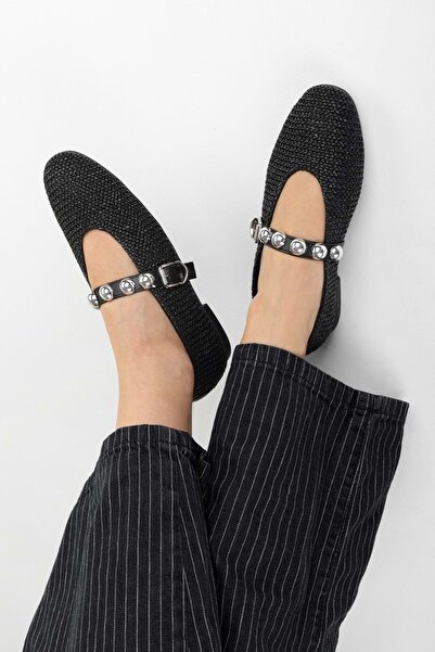 Shoeberry Kadın Raffia Siyah Hasır Babet