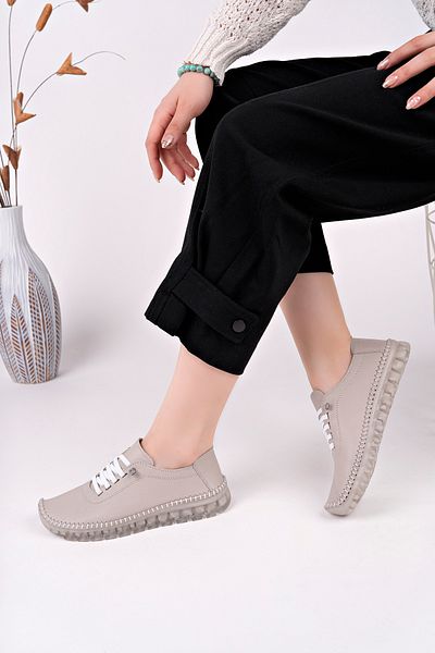 Deripabuc Genuine Leather Silver Gray Women's Leather Casual Shoes Dp62-8004