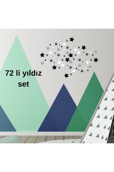 HippoDeco 72 Adet Siyah Yıldız Duvar Süsü Seti Çift Taraflı Bantlı Duvar Deko...