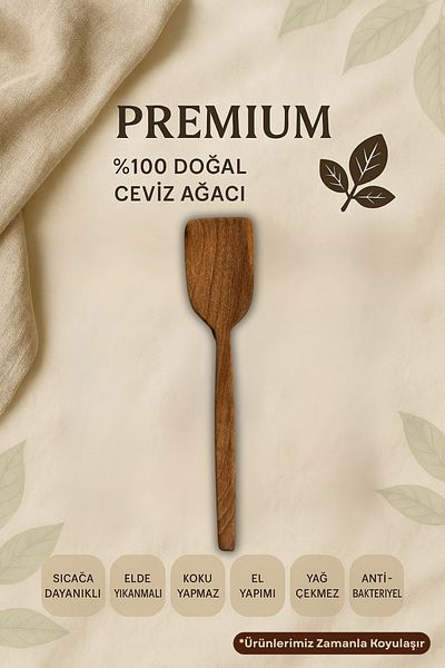 Ülgenev 1 Piece 30 cm Handmade Walnut Wood Spatula |   100% Natural Wooden Kitchen Utensils |   Anti-Scratch and Durable