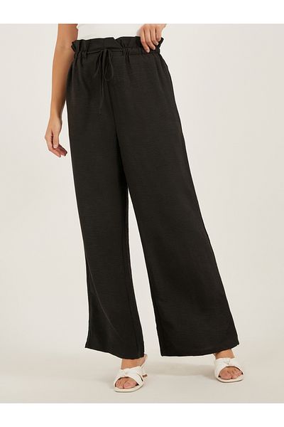 Styli Mid Rise Wide Leg Pants with Drawstring