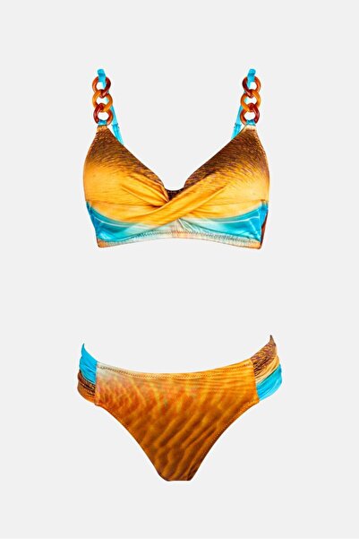 AYYILDIZ 4627 Brown Blue Patterned Bikini Set