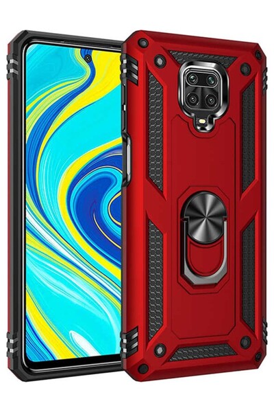 tekno grup Redmi Note 9S Case Magnetic Vega Cover with Ring Red + Glass Scree...