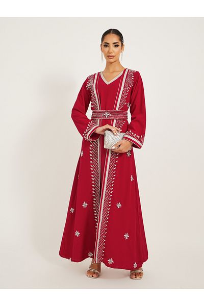 Maxim Creation By Styli Embroidered Belted Detail Jalabiya